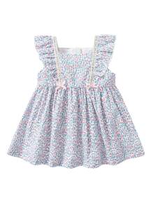 嬰兒荷葉邊蝴蝶結細節小碎花連衣裙