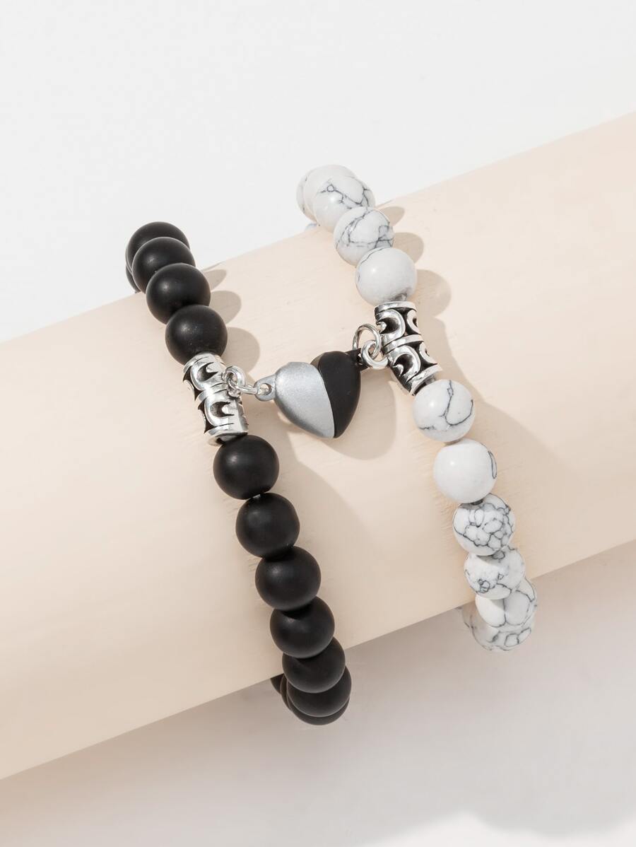 2 cái Trái Tim Từ Tính Trang Trí Nội Thất Cặp Đôi Cườm Vòng Tay - Nhiều màu - Xem 1