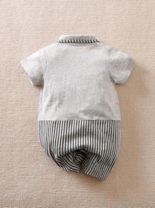 Yierying Baby Bow Front Striped Romper - Grey - View 2