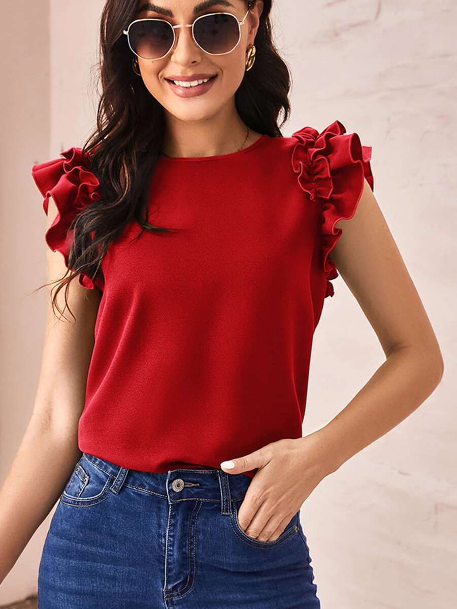 SHEIN Clasi 荷葉袖素色上衣