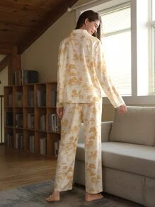 SHEIN Unity 缺口領山水圖案襯衫和褲子睡衣套裝 - 彩色 - 查看 2