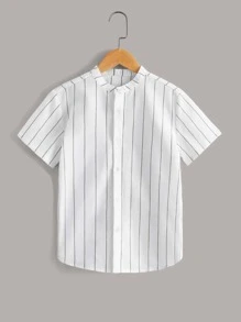 SHEIN Áo sơ mi Trai Nút phía trước Sọc Giải trí - trắng - Xem 1