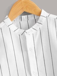 SHEIN Áo sơ mi Trai Nút phía trước Sọc Giải trí - trắng - Xem 4