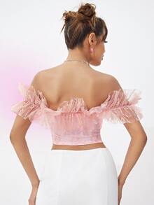 SHEIN Unity Top corto de hombros descubiertos ribete con encaje - Rosa Pálido - Ver 2