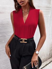 Chiquease Solid Press Crease Blouse - Burgundy - View 1