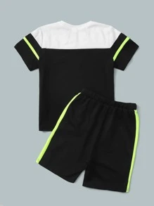 SHEIN Bộ hai mảnh Trai Sọc bên Khối Màu Thể thao - màu đen - Xem 2