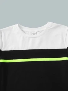 SHEIN Bộ hai mảnh Trai Sọc bên Khối Màu Thể thao - màu đen - Xem 3