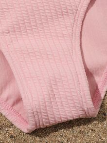 Tween Girl Colorblock Criss Cross Bikini Set Summer Beach - Baby Pink - View 3