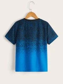 SHEIN Camiseta esportiva de malha justa com decote redondo e manga curta para meninos pré-adolescentes com letras e gráficos ombré, verão