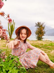 女孩小碎花荷葉邊娃娃裙 - 彩色 - 查看 3