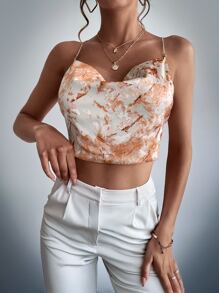 SHEIN Unity 圖案印花垂墜十字交叉露背緞面吊帶上衣 - 彩色 - 查看 3