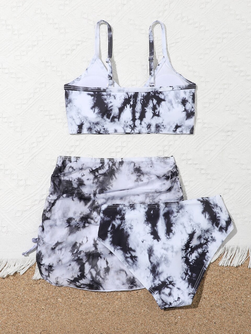 Tween Girl Tie Dye Surplice Neck Bikini Set With Beach Skirt Summer Beach
