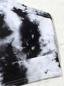 青少年女孩扎染斜领比基尼套装搭配沙滩裙夏日海滩 - 黑與白 - 查看 5