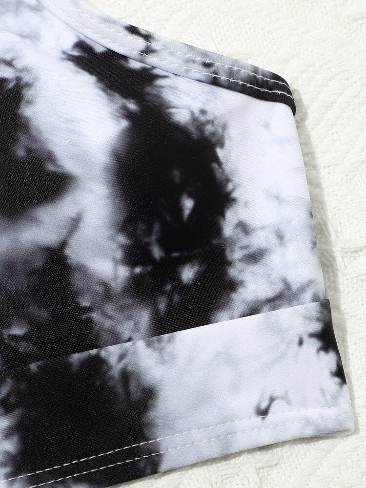 Tween Girl Tie Dye Surplice Neck Bikini Set With Beach Skirt Summer Beach