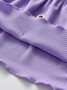 女孩一字肩木耳邊上衣和百褶半身裙 - 彩色 - 查看 8