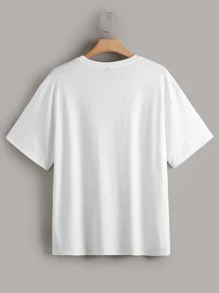 SHEIN Áo thun Plus size Tim Giải trí - trắng - Xem 2