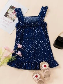 Đầm bé gái Xù Viên lá sen Chấm bi Dễ thương - Màu xanh hải quân - Xem 2