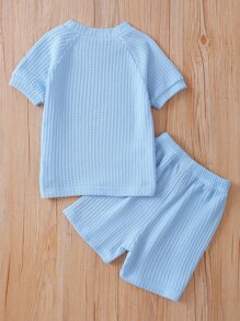 SHEIN Bộ thời trang bé trai màu trơn Giải trí - Màu xanh nhạt - Xem 2