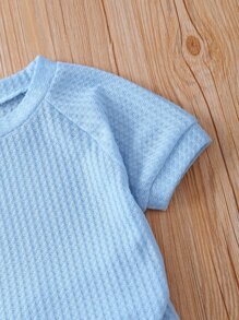 SHEIN Bộ thời trang bé trai màu trơn Giải trí - Màu xanh nhạt - Xem 3