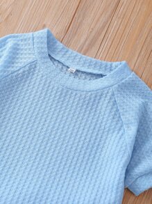 SHEIN Bộ thời trang bé trai màu trơn Giải trí - Màu xanh nhạt - Xem 5