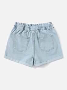 Tie Waist Light Wash Denim Shorts - Light Wash - View 2