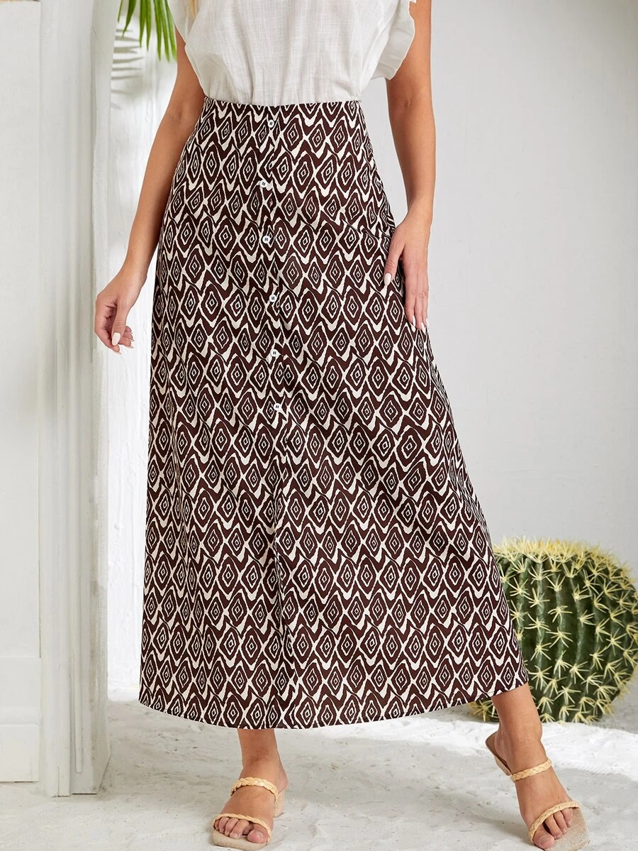 EMERY ROSE Váy nữ Dây kéo Nút giả Hình học Tất cả trên in Giải trí - Nhiều màu - Xem 1