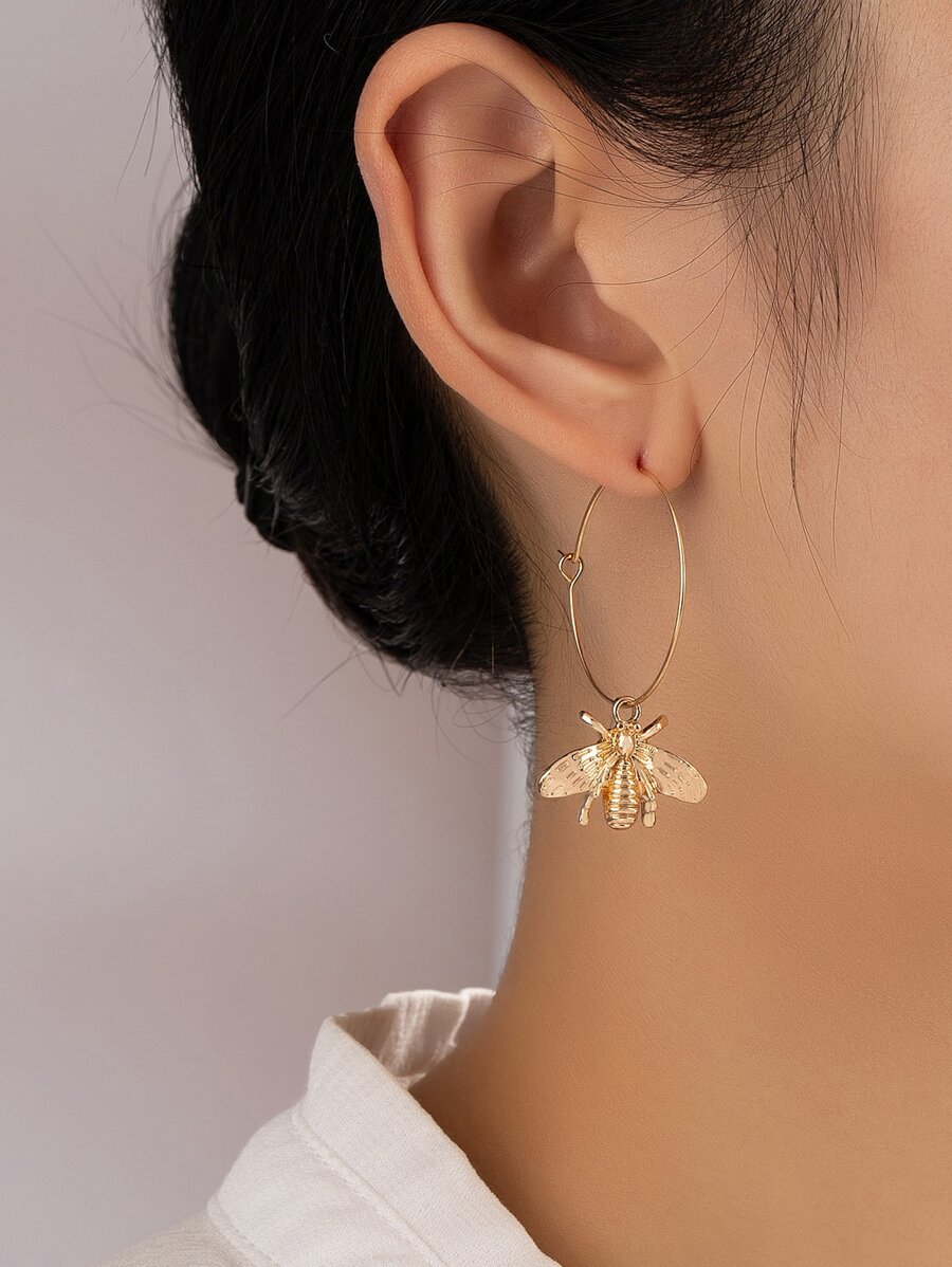 Pendientes largos con diseño de abeja - Amarillo Oro - Ver 1