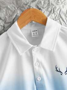 SHEIN Áo có cổ Trai Nút phía trước Ombre Giải trí - Xanh và trắng - Xem 3