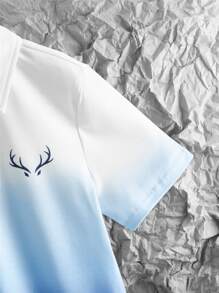 SHEIN Áo có cổ Trai Nút phía trước Ombre Giải trí - Xanh và trắng - Xem 4