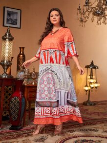 Mulvari Đầm Plus Size Bộ lạc Boho - Nhiều màu - Xem 3