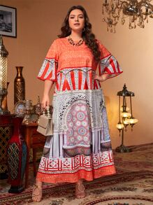 Mulvari Đầm Plus Size Bộ lạc Boho - Nhiều màu - Xem 4