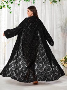 Al Najma Plus Floral Open Front Abaya - Black - View 1