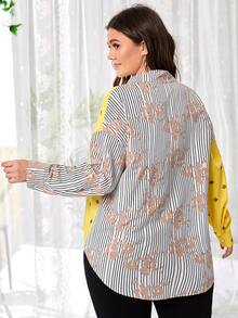 Mulvari Plus Striped & Floral Print Shirt - Multicolor - View 3