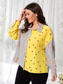 Mulvari Plus Striped & Floral Print Shirt - Multicolor - View 4