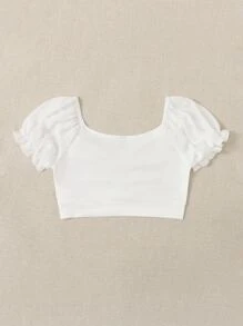 Soleia Sweetheart Neck Puff Sleeve Top - White - View 2