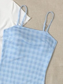 Muchica 针织纯色T恤和吊带裙套装 - 藍白色 - 查看 5