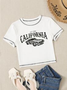 SHEIN EZwear Bikercore Top Cây trồng Đồ họa ô tô và chữ cái - trắng - Xem 1