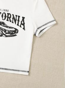 SHEIN EZwear Bikercore Top Cây trồng Đồ họa ô tô và chữ cái - trắng - Xem 3