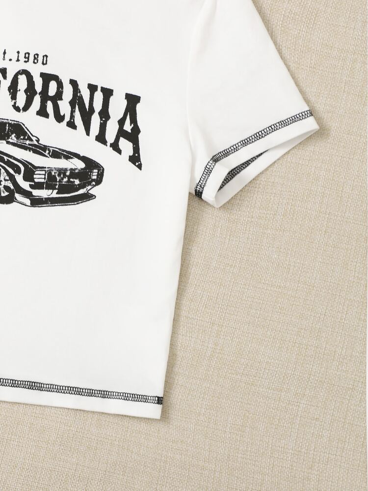 SHEIN EZwear Bikercore Top Cây trồng Đồ họa ô tô và chữ cái - trắng - Xem 3