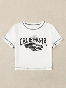 SHEIN EZwear Bikercore Top Cây trồng Đồ họa ô tô và chữ cái - trắng - Xem 4