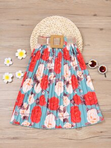 Váy bé gái Thắt lưng Xếp li Hoa Tất cả trên in Boho - Nhiều màu - Xem 1