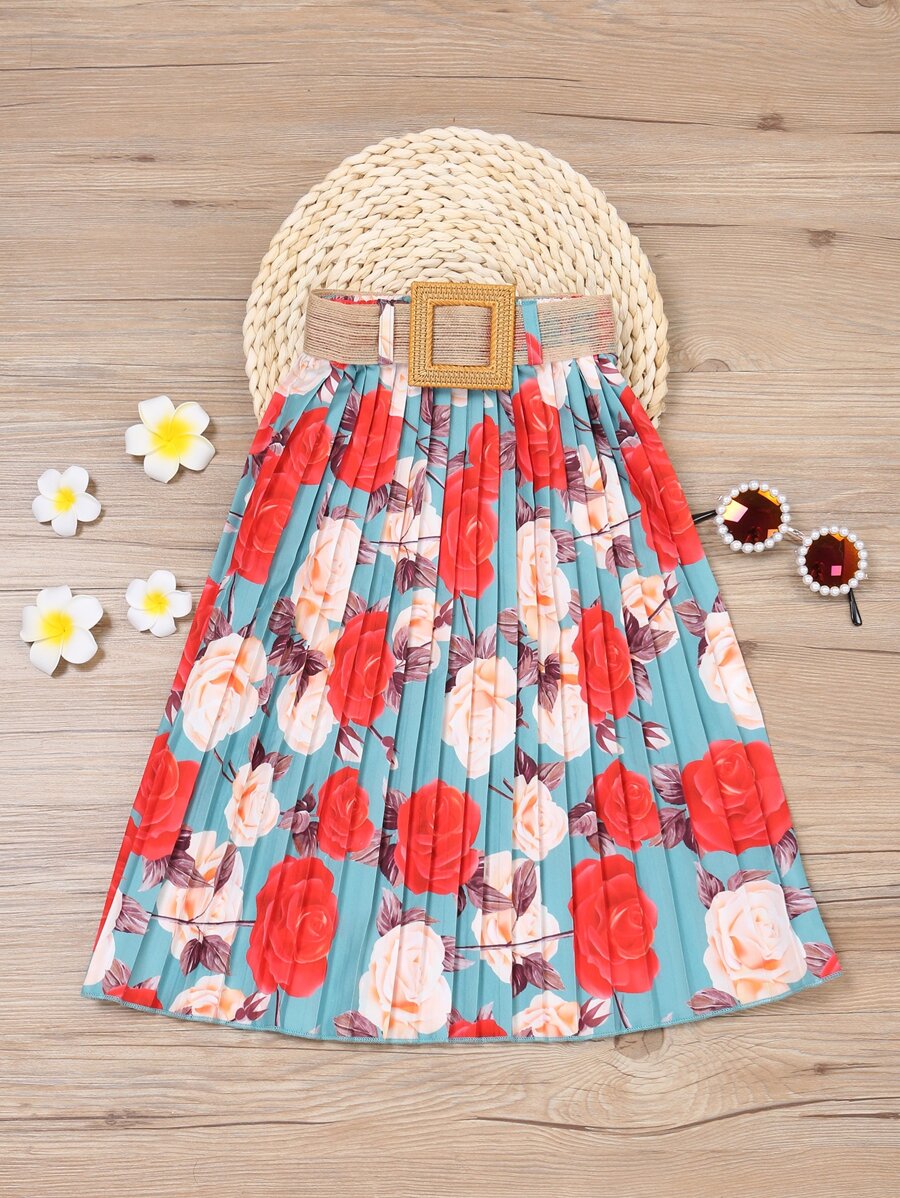 Váy bé gái Thắt lưng Xếp li Hoa Tất cả trên in Boho - Nhiều màu - Xem 1