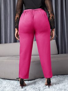 Quần Plus Size Thắt lưng màu trơn Thanh lịch - Màu Hồng Tươi - Xem 2