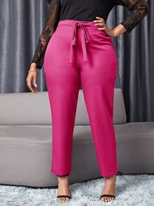 Quần Plus Size Thắt lưng màu trơn Thanh lịch - Màu Hồng Tươi - Xem 3