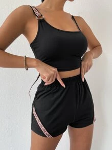 Bộ đồ hai mảnh nữ Ruy băng Lá thư Gợi cảm - màu đen - Xem 4