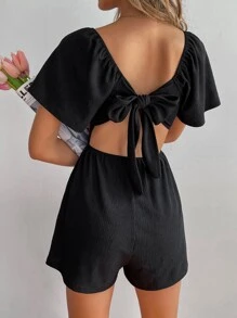 Chiquease Solid Knot Back Romper - Black - View 1