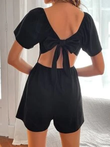 Chiquease Solid Knot Back Romper - Black - View 2