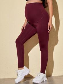 SHEIN Quần Leggings Bà bầu màu trơn Thể thao - Màu Tím - Xem 3