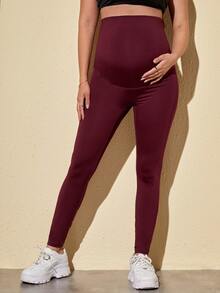 SHEIN Quần Leggings Bà bầu màu trơn Thể thao - Màu Tím - Xem 4