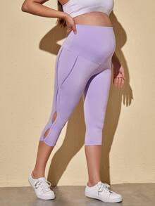 SHEIN 孕婦鏤空細節七分緊身打底褲 - 紫丁香色 - 查看 4